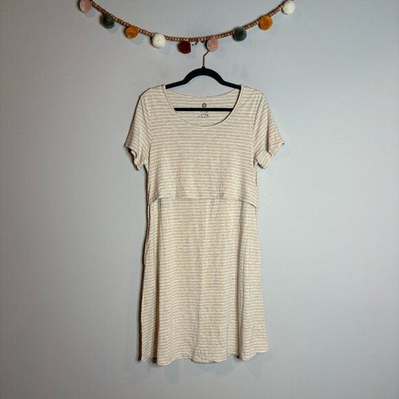 Kindred Bravely Eleanora Bamboo Maternity & Nursing Dress in Oatmeal Stripe - Picture 2 of 5